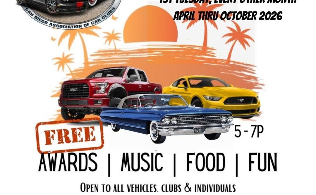 San Diego Association of Car Clubs partial flyer 2026